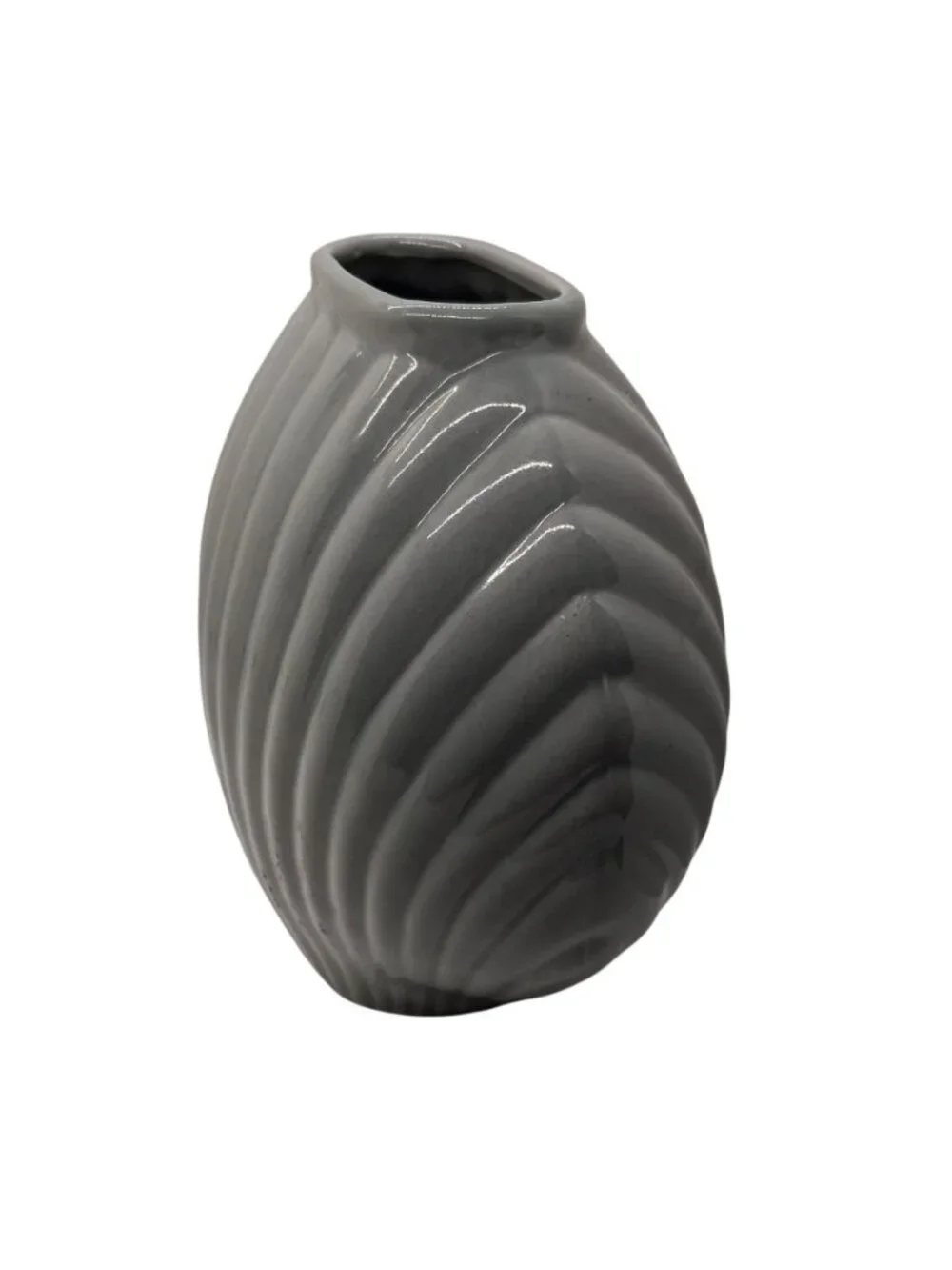 Vintage Art Deco Hollywood Regency Ridged Seashell Gray Ceramic Vase